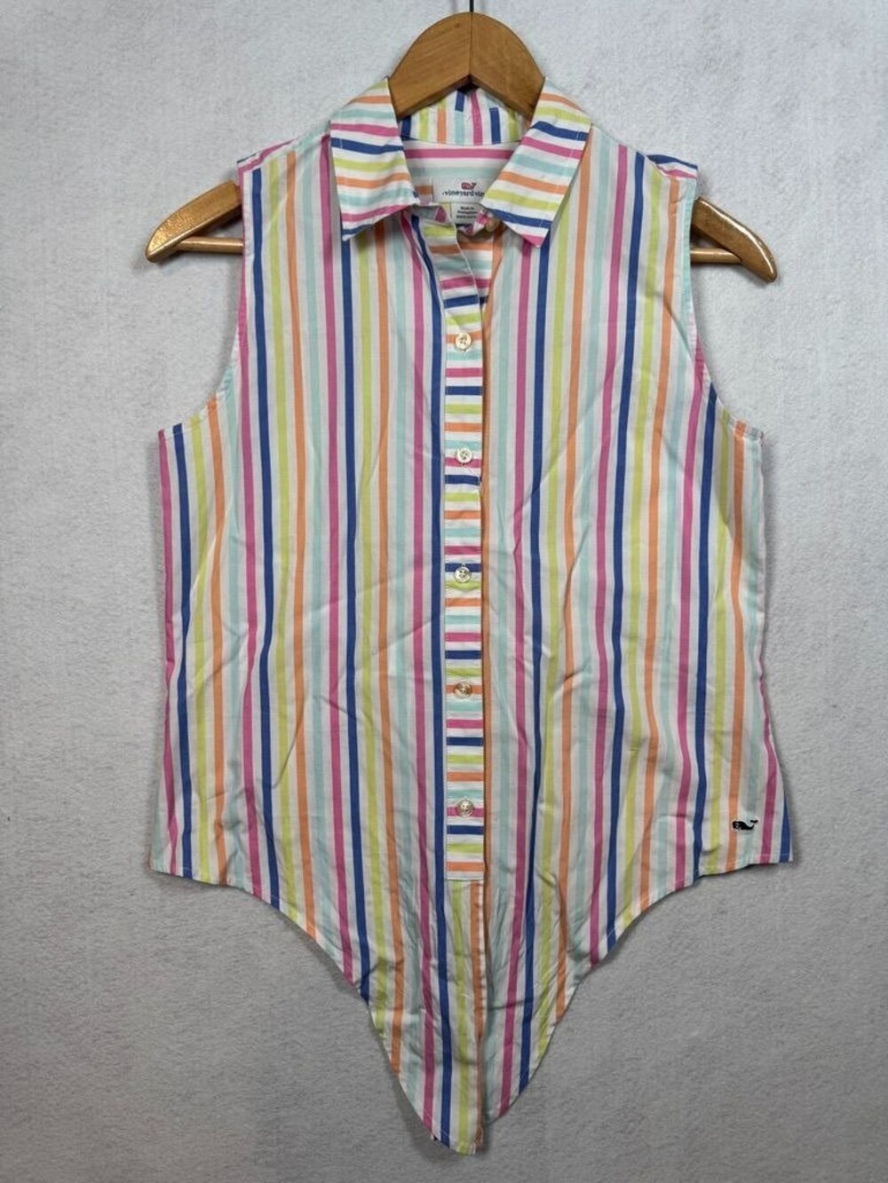 Vineyard Vines Women's Rainbow Stripe Sleeveless Tie Front Woven Top Size 2 NEW!